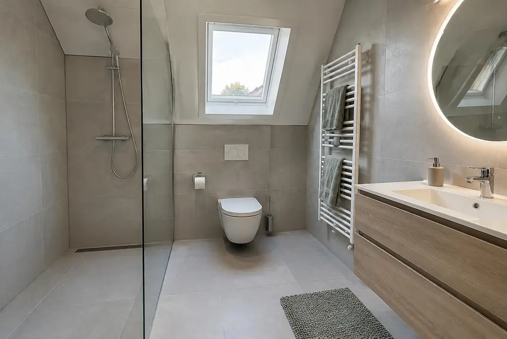 Lekdetectie Castricum – droge badkamer met inloopdouche na herstel