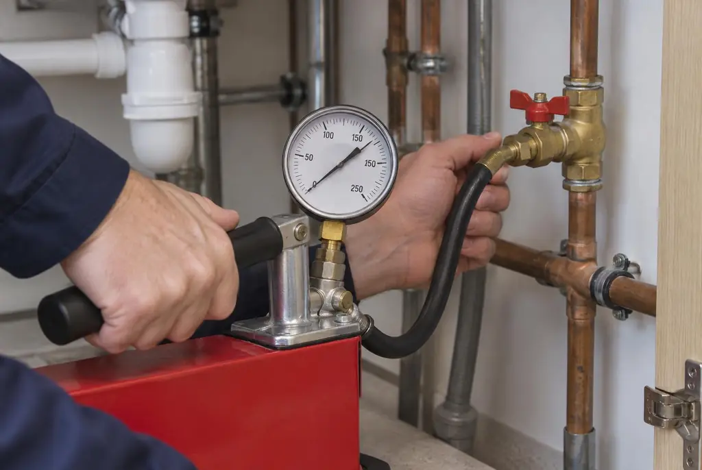 Lekdetectie Castricum – druktest op een waterleiding met een manometer