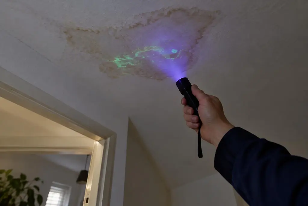 Lekdetectie Castricum – kleurstof controleren op het plafond met uv-licht