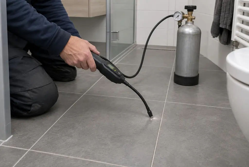 Lekdetectie Castricum – technicus spoort met tracergas een lekkage op in de vloer